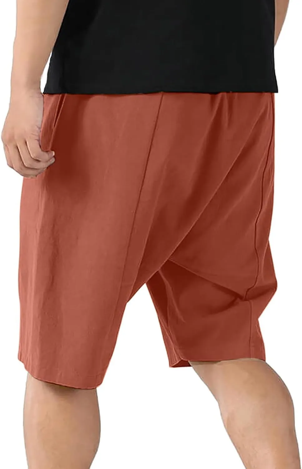Men's Quick Dry Linen Shorts Casual Elastic Waist Drawstring Short Summer Beach Vacation Yoga Golf Shorts with Pocket