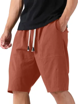 Men's Quick Dry Linen Shorts Casual Elastic Waist Drawstring Short Summer Beach Vacation Yoga Golf Shorts with Pocket