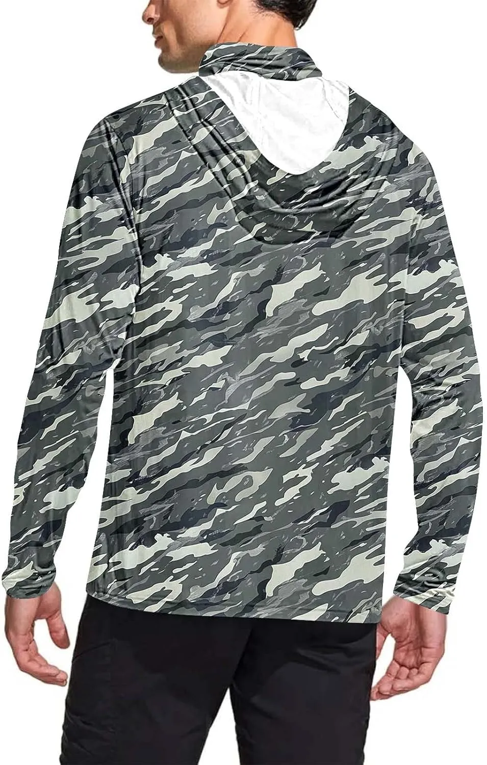 Mens UPF 50  Fishing Shirts Tops Long Sleeve UV Sun Protection Rash Guard Lightweight Sun Hoodie with Face Mask