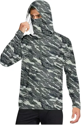 Mens UPF 50  Fishing Shirts Tops Long Sleeve UV Sun Protection Rash Guard Lightweight Sun Hoodie with Face Mask