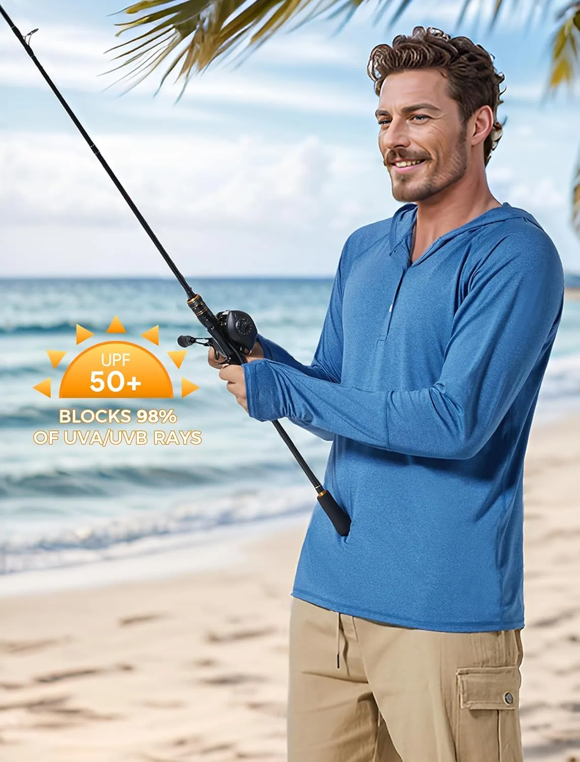 Men's UPF 50  Sun Protection Hoodie Fishing Shirts Long Sleeve Rash Guard SPF UV Shirt with Thumbhole