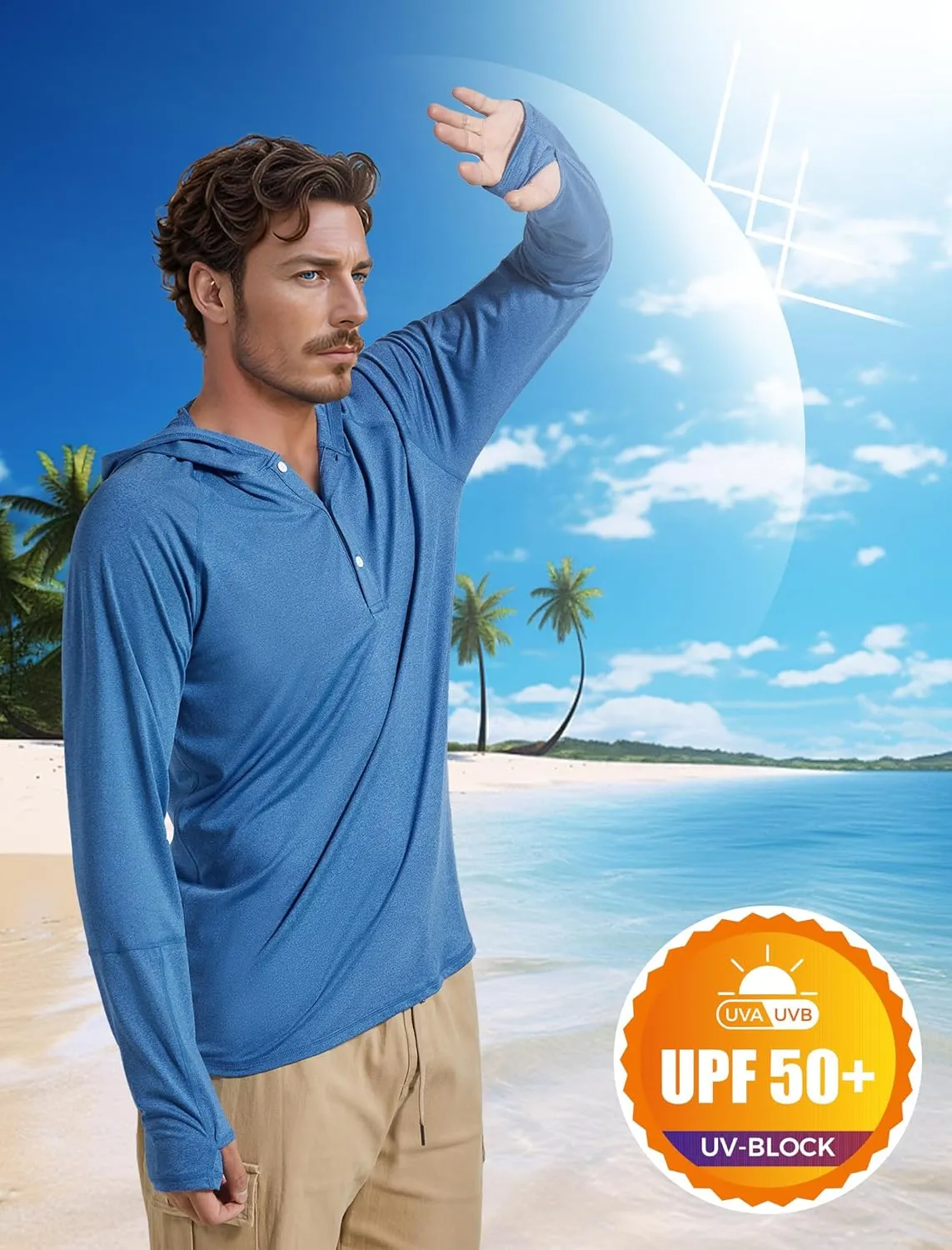 Men's UPF 50  Sun Protection Hoodie Fishing Shirts Long Sleeve Rash Guard SPF UV Shirt with Thumbhole