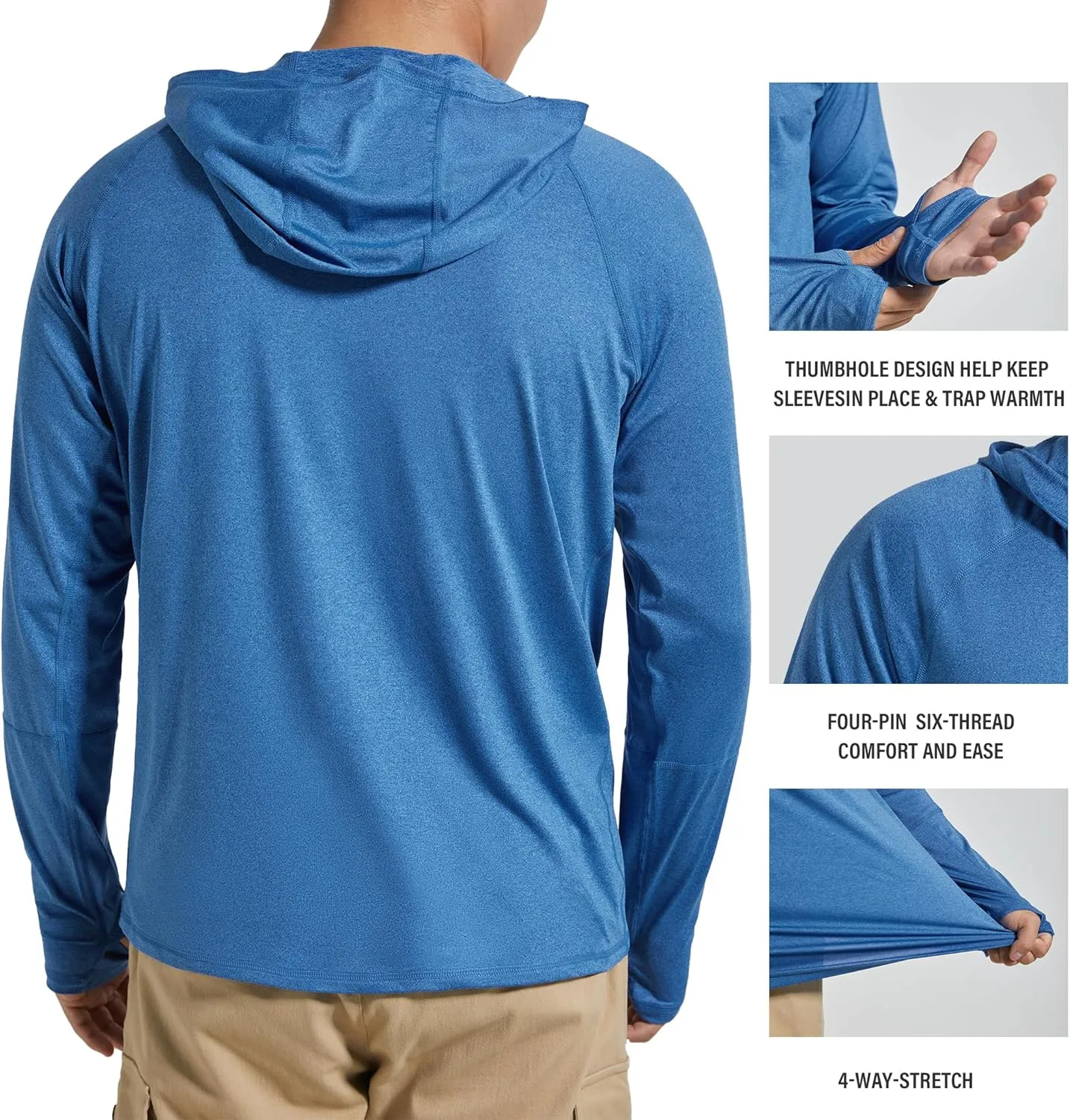 Men's UPF 50  Sun Protection Hoodie Fishing Shirts Long Sleeve Rash Guard SPF UV Shirt with Thumbhole