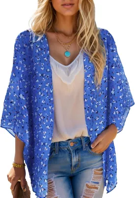 Moss Rose Women's Beach Kimono Coverup Sheer Chiffon Cover Ups, Casual Loose Open Front Cardigan Tops