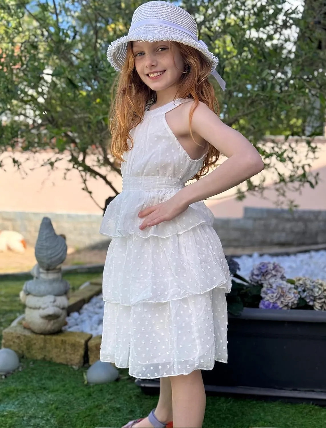 Move Dance Girls Halter Neck Dress Summer Flared A-Line Swiss Dot Chiffon Sundress 6-13 Years Old