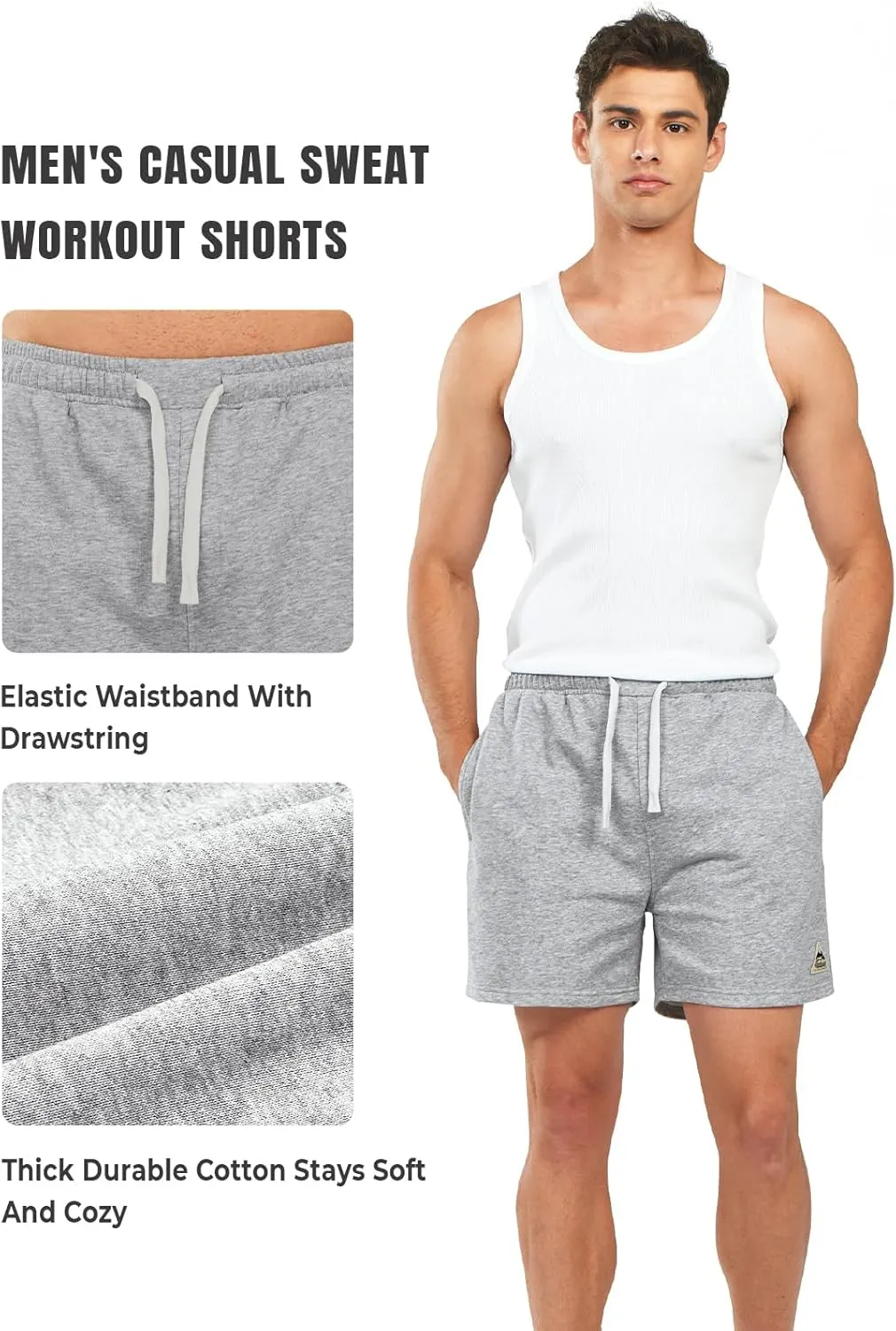 NORTHYARD Men's Sweat Shorts 5" with Pockets Cotton Drawstring Summer Workout Casual Lounge Shorts