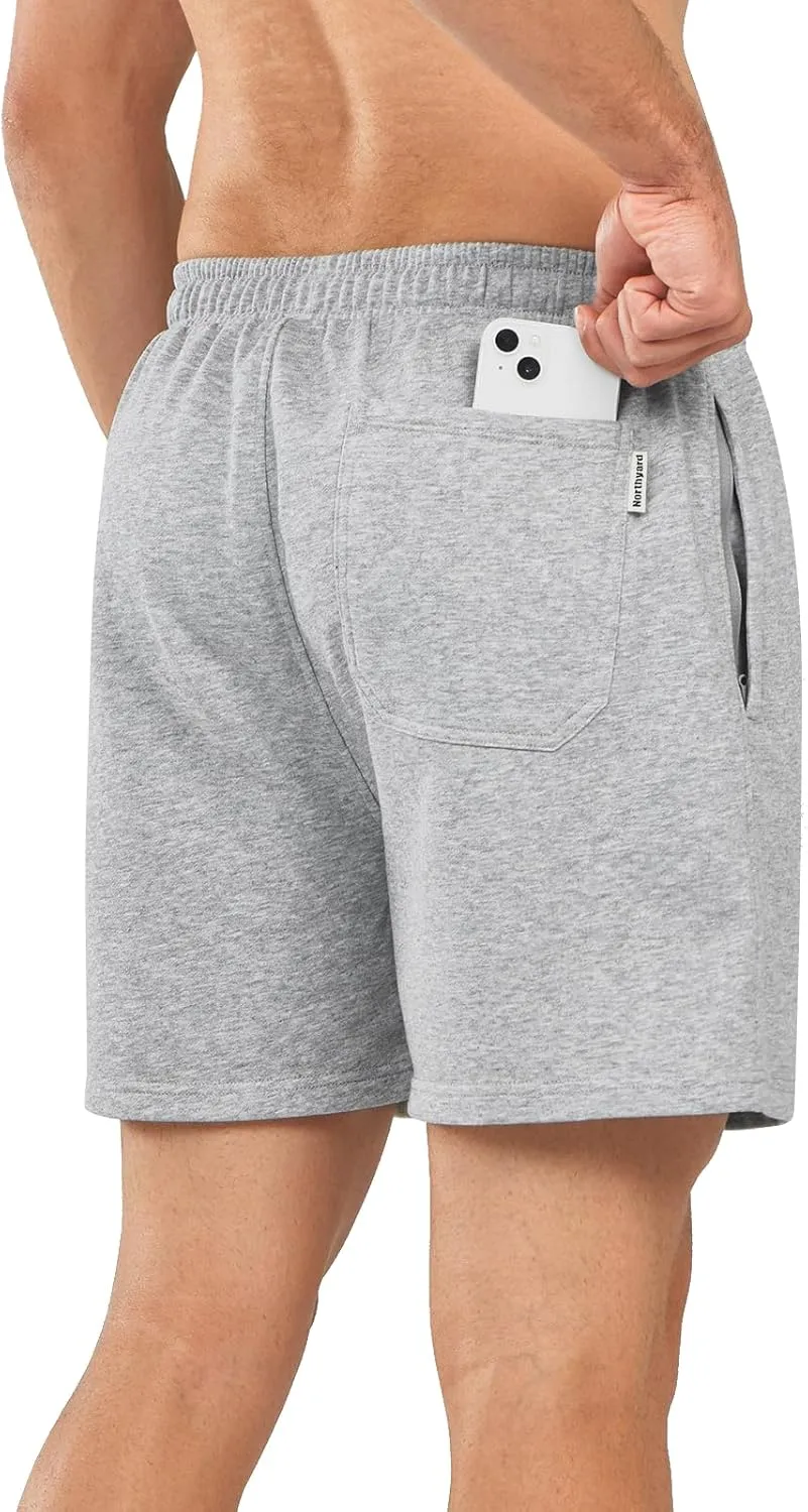 NORTHYARD Men's Sweat Shorts 5" with Pockets Cotton Drawstring Summer Workout Casual Lounge Shorts