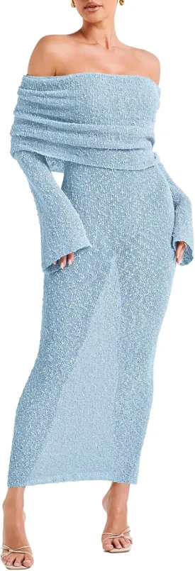 Off The Shoulder Maxi Dress Long Sleeve Beach Crochet Cover Up Summer Sexy Maxi Dresses S-2XL