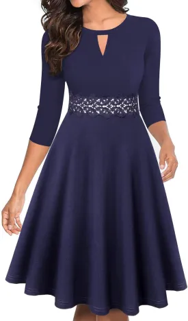 OWIN Women's Vintage Floral Lace Flared A-Line Swing Casual Party Cocktail Dresses Sleeveless