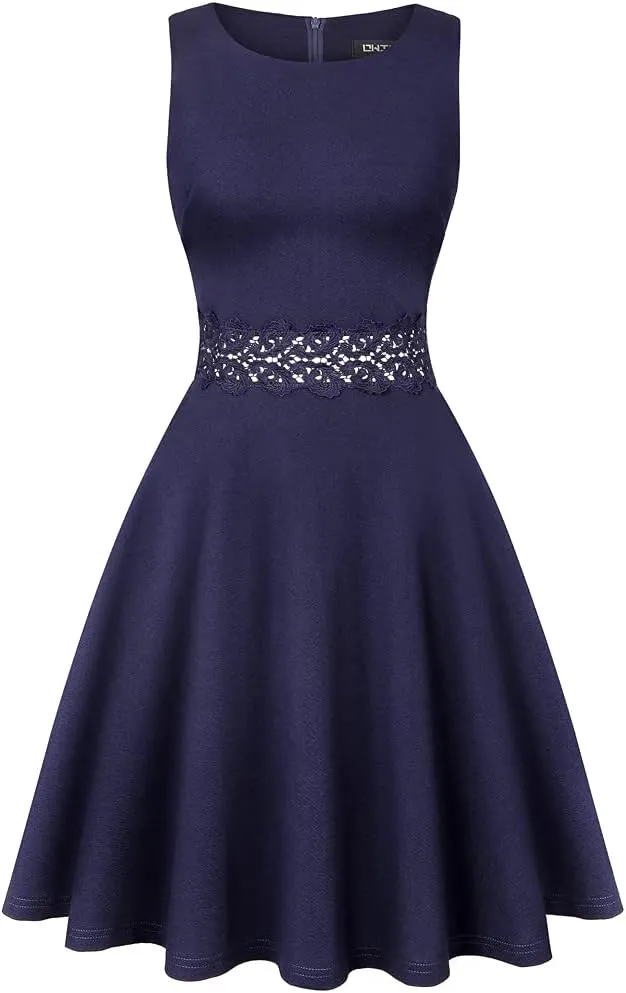 OWIN Women's Vintage Floral Lace Flared A-Line Swing Casual Party Cocktail Dresses Sleeveless