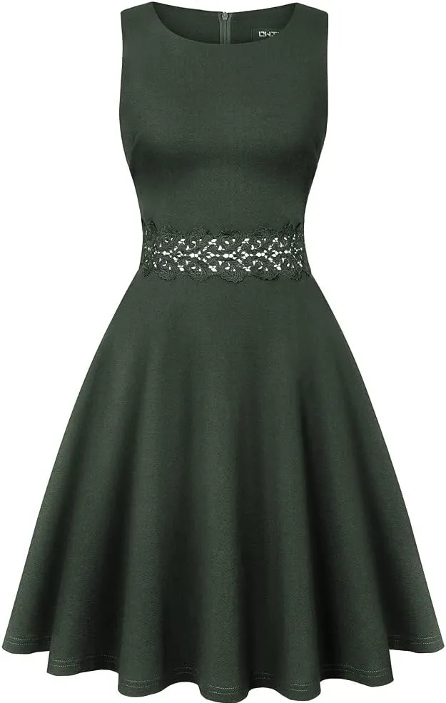 OWIN Women's Vintage Floral Lace Flared A-Line Swing Casual Party Cocktail Dresses Sleeveless