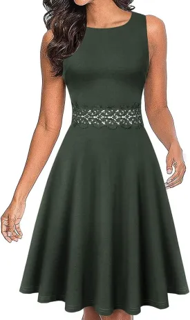 OWIN Women's Vintage Floral Lace Flared A-Line Swing Casual Party Cocktail Dresses Sleeveless