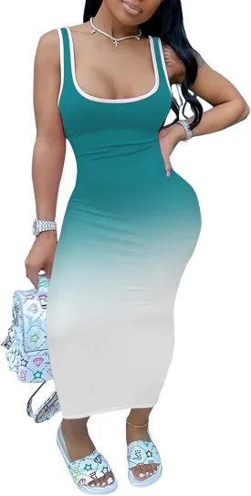 PINSV Women's Sexy Sleeveless Bodycon Tank Dress U Neck Halter Wrap Long Maxi Dresses Casual Party Beach Sundresses