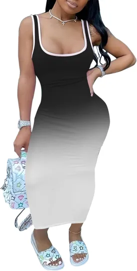 PINSV Women's Sexy Sleeveless Bodycon Tank Dress U Neck Halter Wrap Long Maxi Dresses Casual Party Beach Sundresses