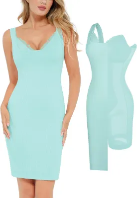 Popilush Cocktail Dresses for Women - Summer Lace Layered Bra Modal Midi Shapewear Dress Party Outfits