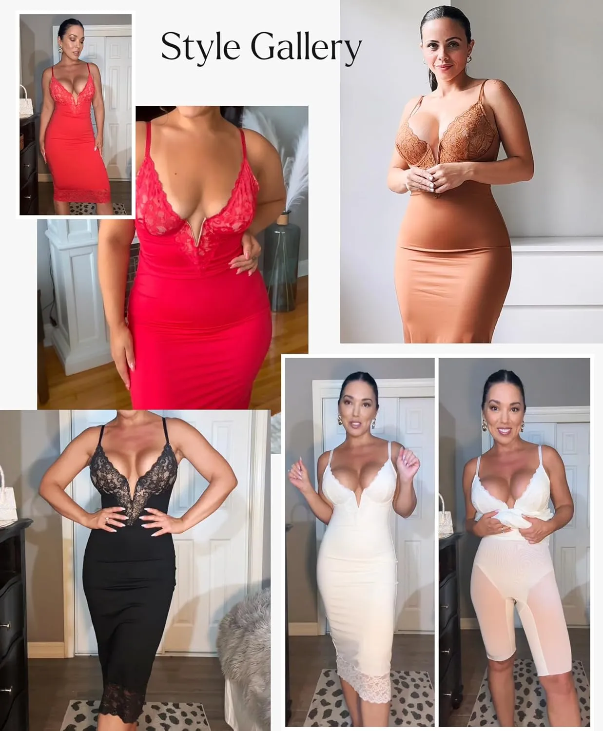 Popilush Lace Corset Dress for Women - V Neck Shapewear Tummy Control Midi Dresses - Spring Wedding Guest Party Night