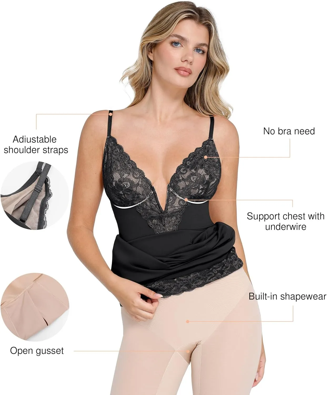 Popilush Lace Corset Dress for Women - V Neck Shapewear Tummy Control Midi Dresses - Spring Wedding Guest Party Night