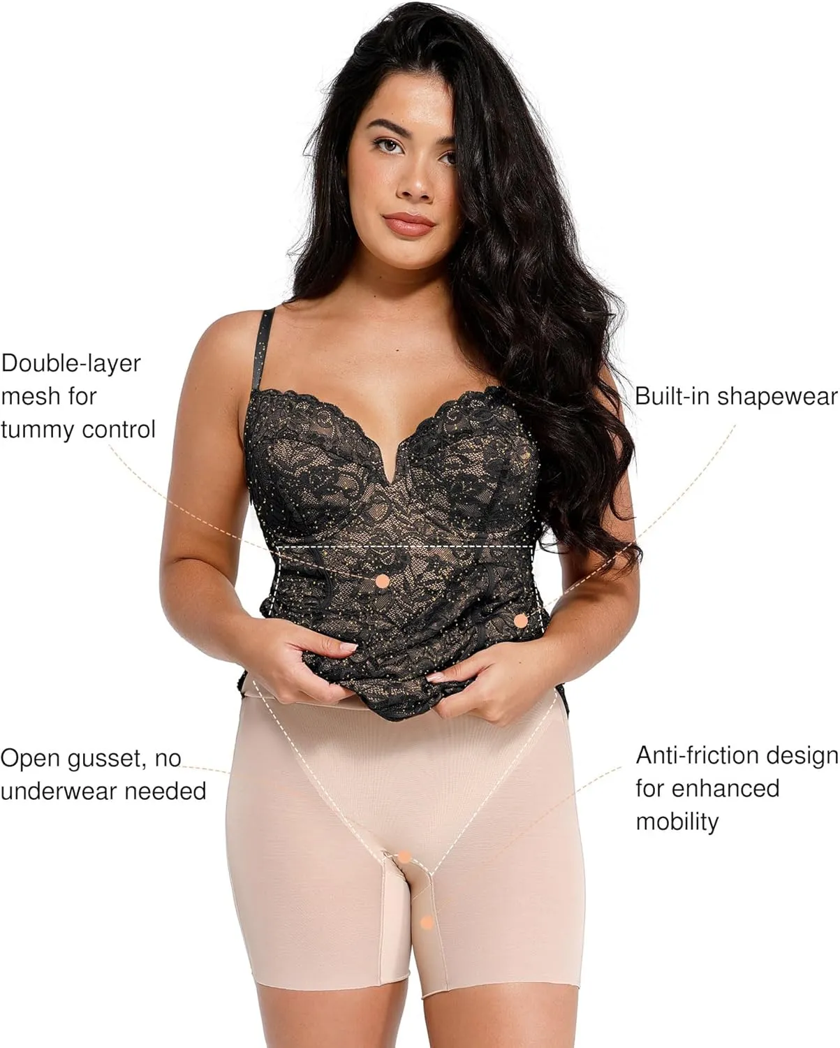 Popilush Lace Corset Dress with Built in Shapewear Cocktail Dresses for Women Deep V Neck Formal Midi Dress Side Slit