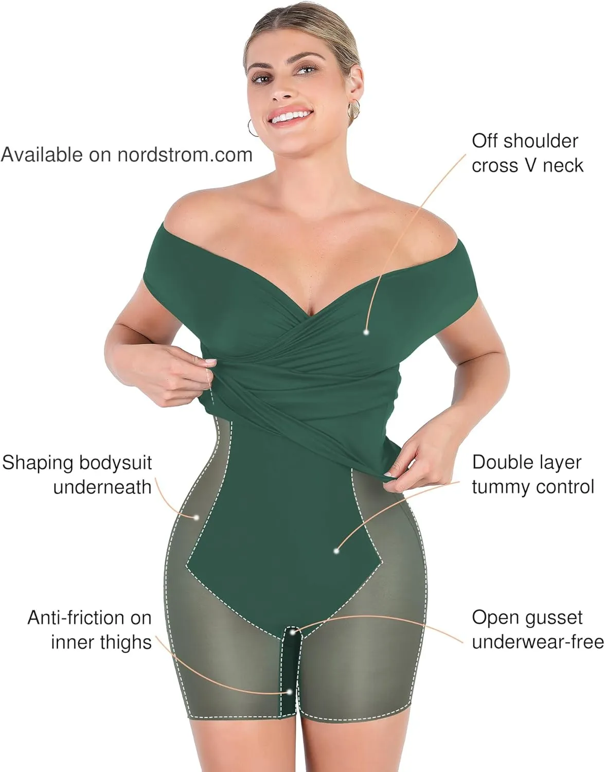 Popilush Off Shoulder Cocktail Dress Shapewear Tummy Control Midi Dresses for Women Wrap V Neck Formal Wedding Guest Dress