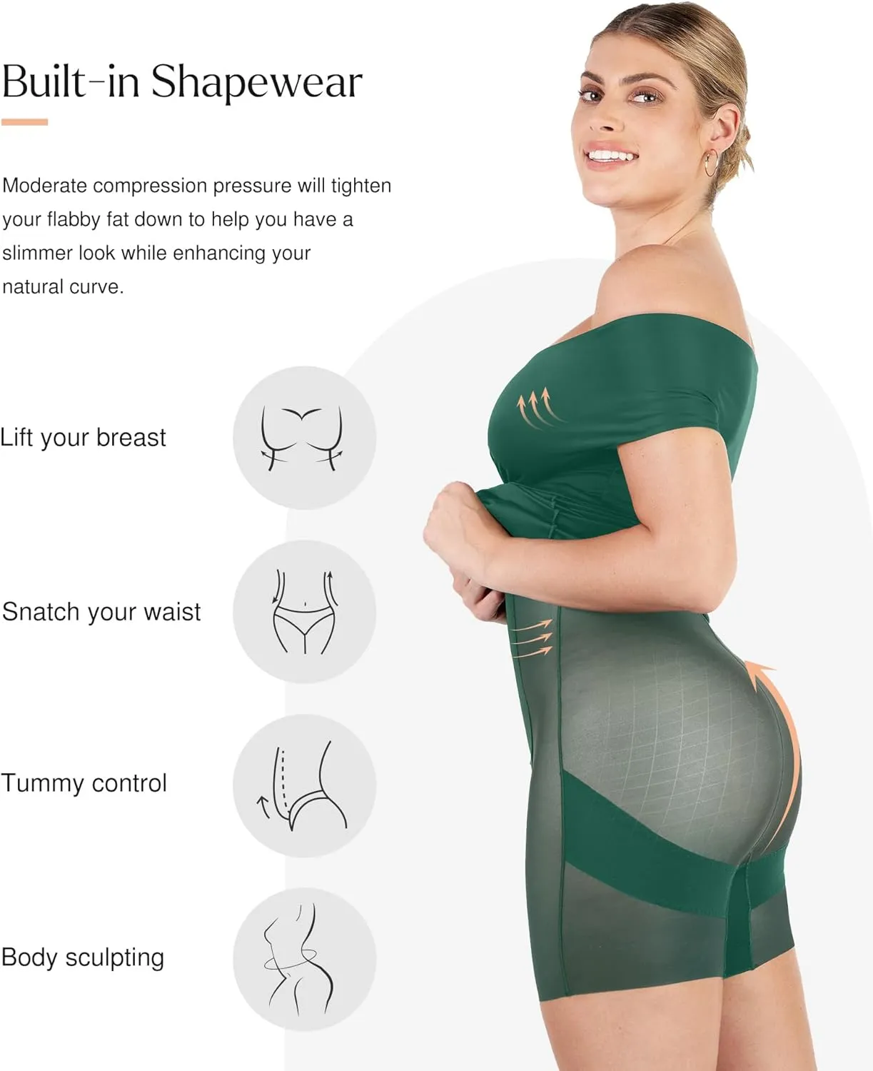 Popilush Off Shoulder Cocktail Dress Shapewear Tummy Control Midi Dresses for Women Wrap V Neck Formal Wedding Guest Dress