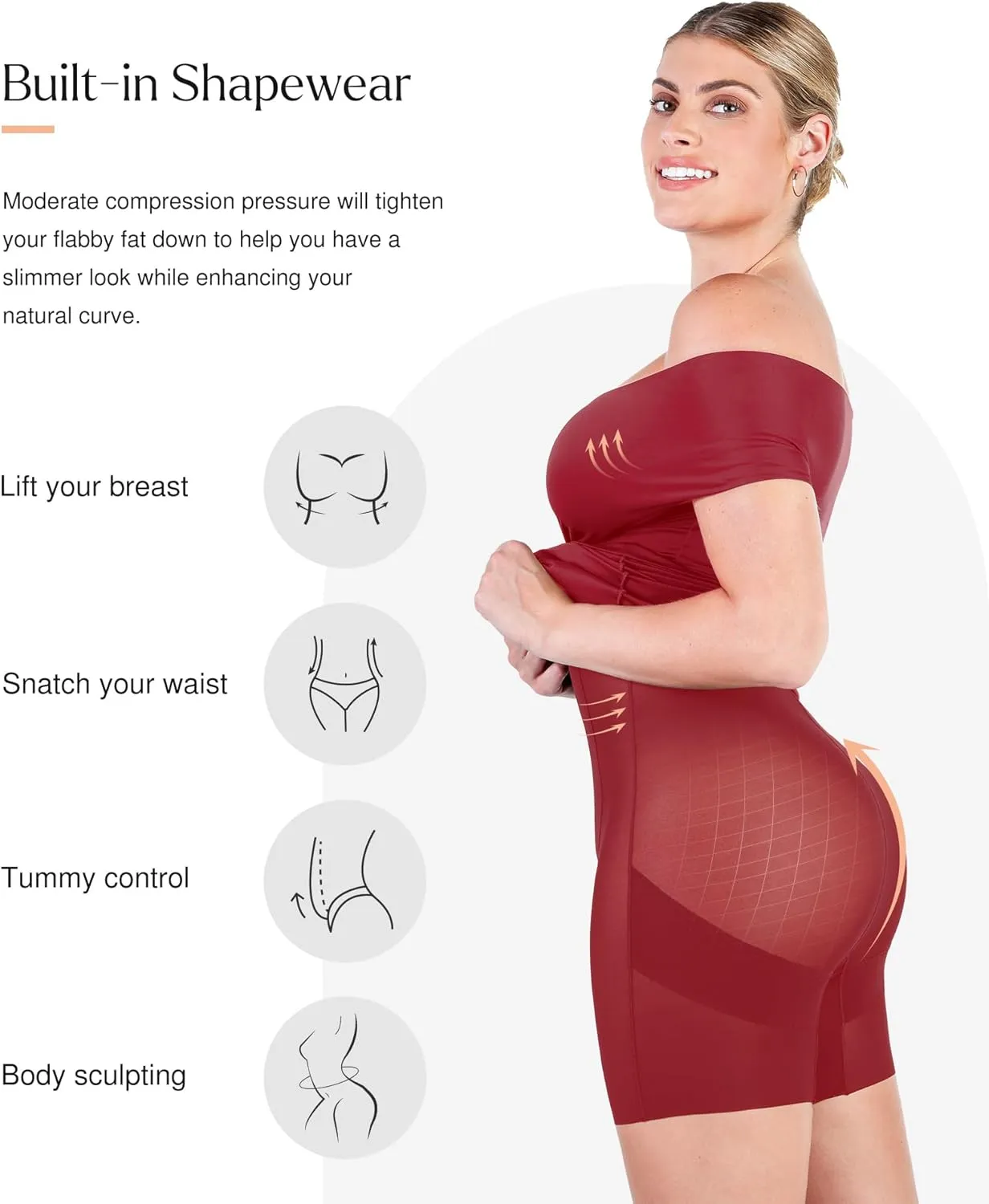 Popilush Off Shoulder Cocktail Dress Shapewear Tummy Control Midi Dresses for Women Wrap V Neck Formal Wedding Guest Dress