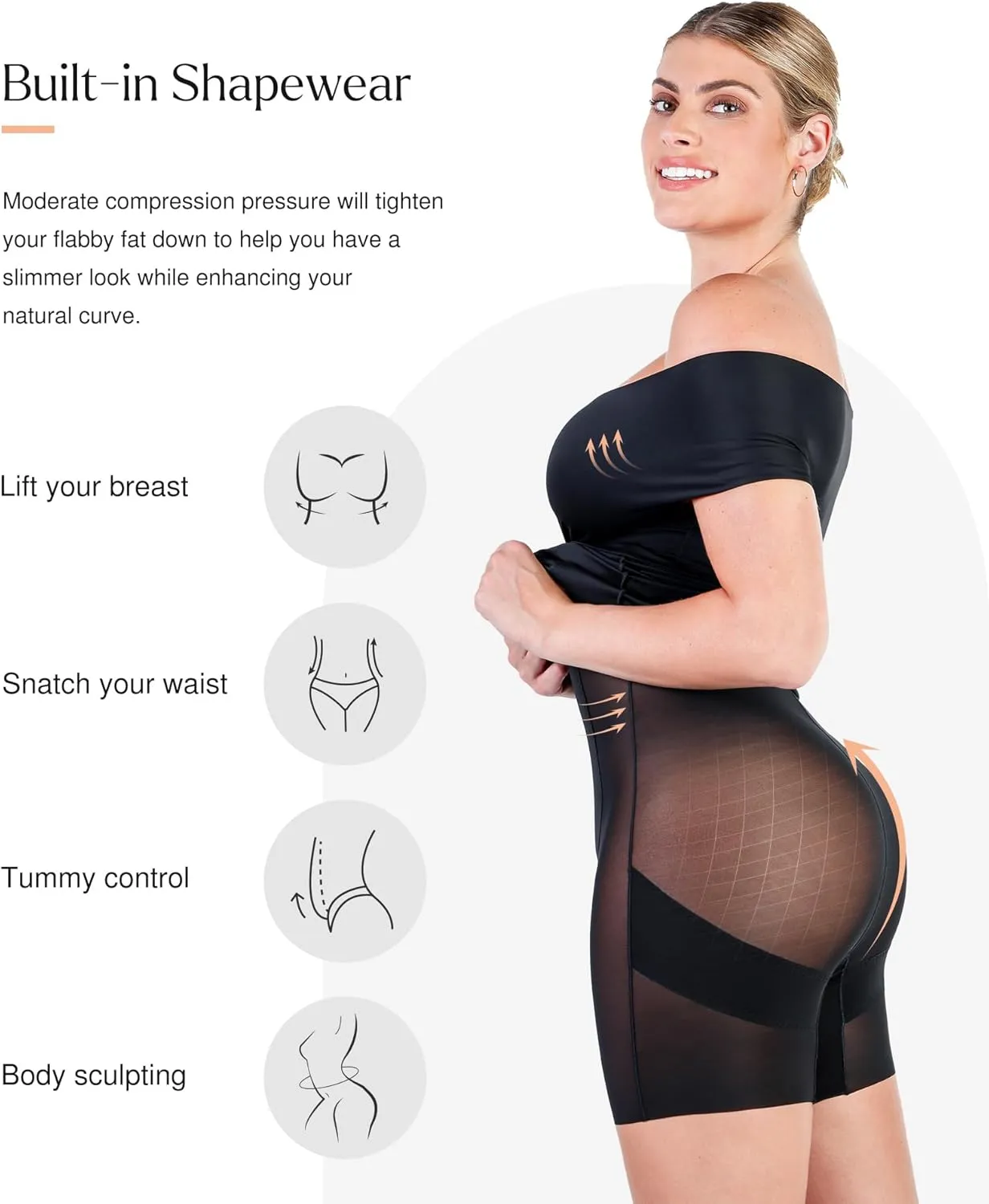 Popilush Off Shoulder Cocktail Dress Shapewear Tummy Control Midi Dresses for Women Wrap V Neck Formal Wedding Guest Dress