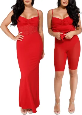 Popilush Shaper Dress Lace Formal Maxi Dresses with Built in Shapewear Corset Cocktail Party Dress Evening Gown
