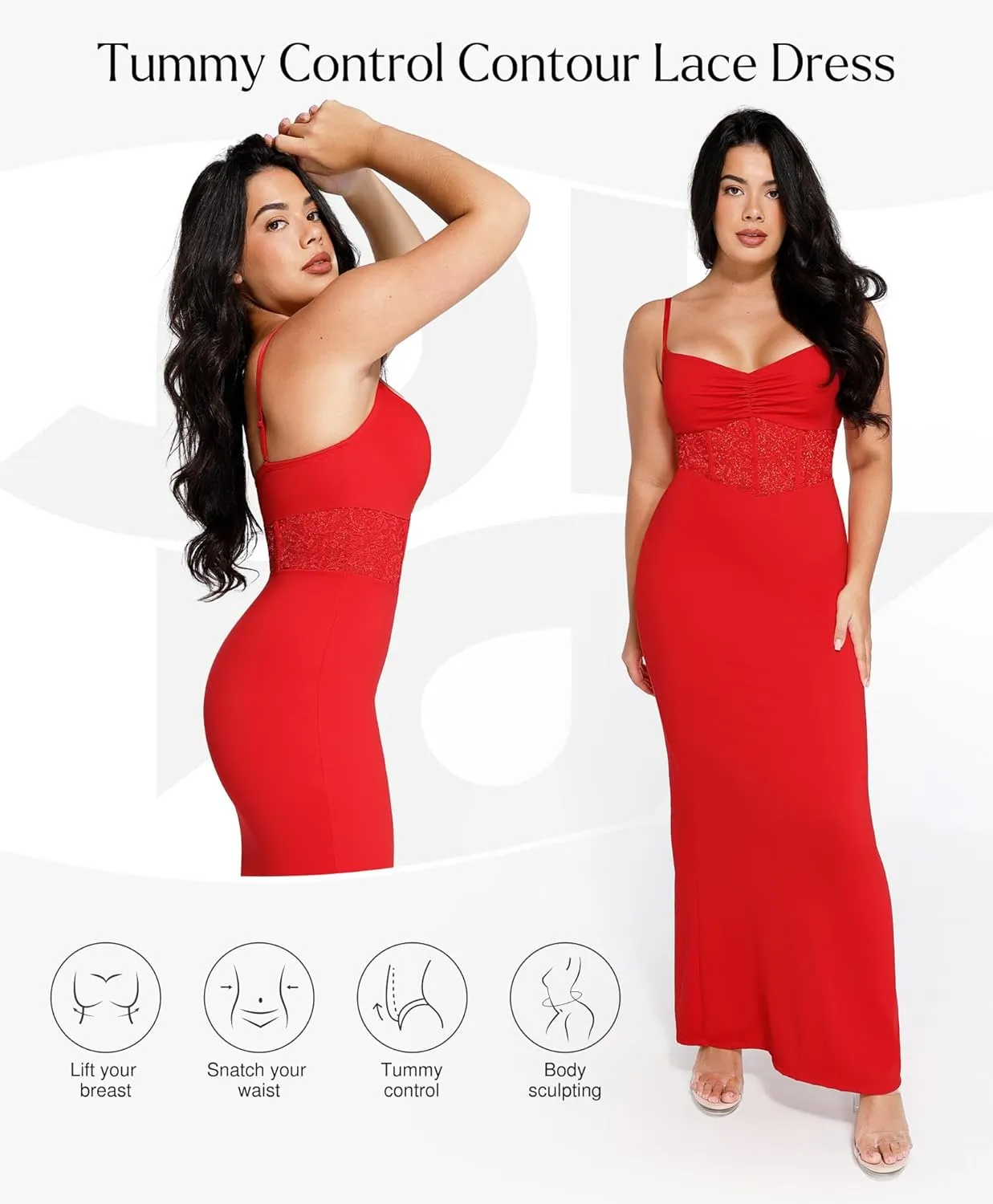 Popilush Shaper Dress Lace Formal Maxi Dresses with Built in Shapewear Corset Cocktail Party Dress Evening Gown