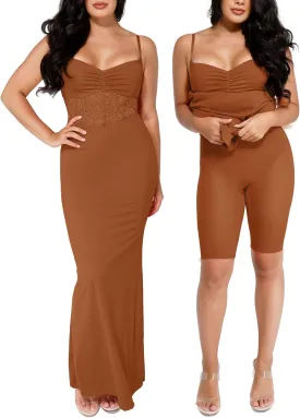 Popilush Shaper Dress Lace Formal Maxi Dresses with Built in Shapewear Corset Cocktail Party Dress Evening Gown