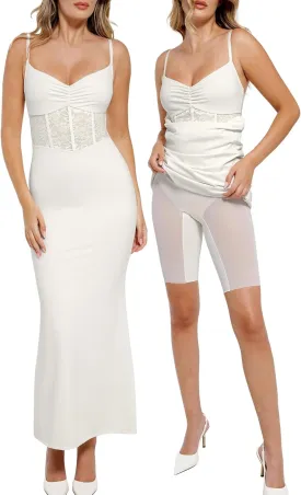 Popilush Shaper Dress Lace Formal Maxi Dresses with Built in Shapewear Corset Cocktail Party Dress Evening Gown