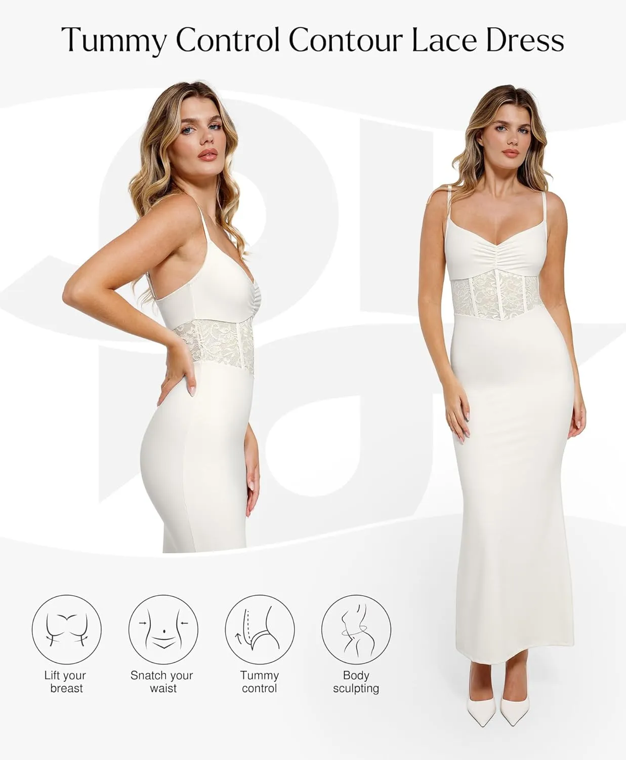 Popilush Shaper Dress Lace Formal Maxi Dresses with Built in Shapewear Corset Cocktail Party Dress Evening Gown
