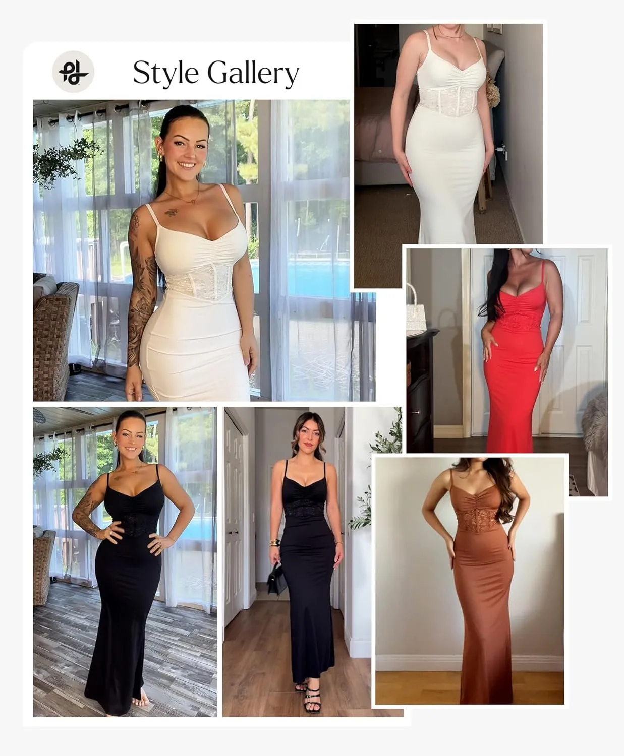 Popilush Shaper Dress Lace Formal Maxi Dresses with Built in Shapewear Corset Cocktail Party Dress Evening Gown