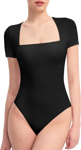 PUMIEY Women's Square Neck Short Sleeve Bodysuit T Shirts Tops For Women Trendy Smoke Cloud Pro Collection