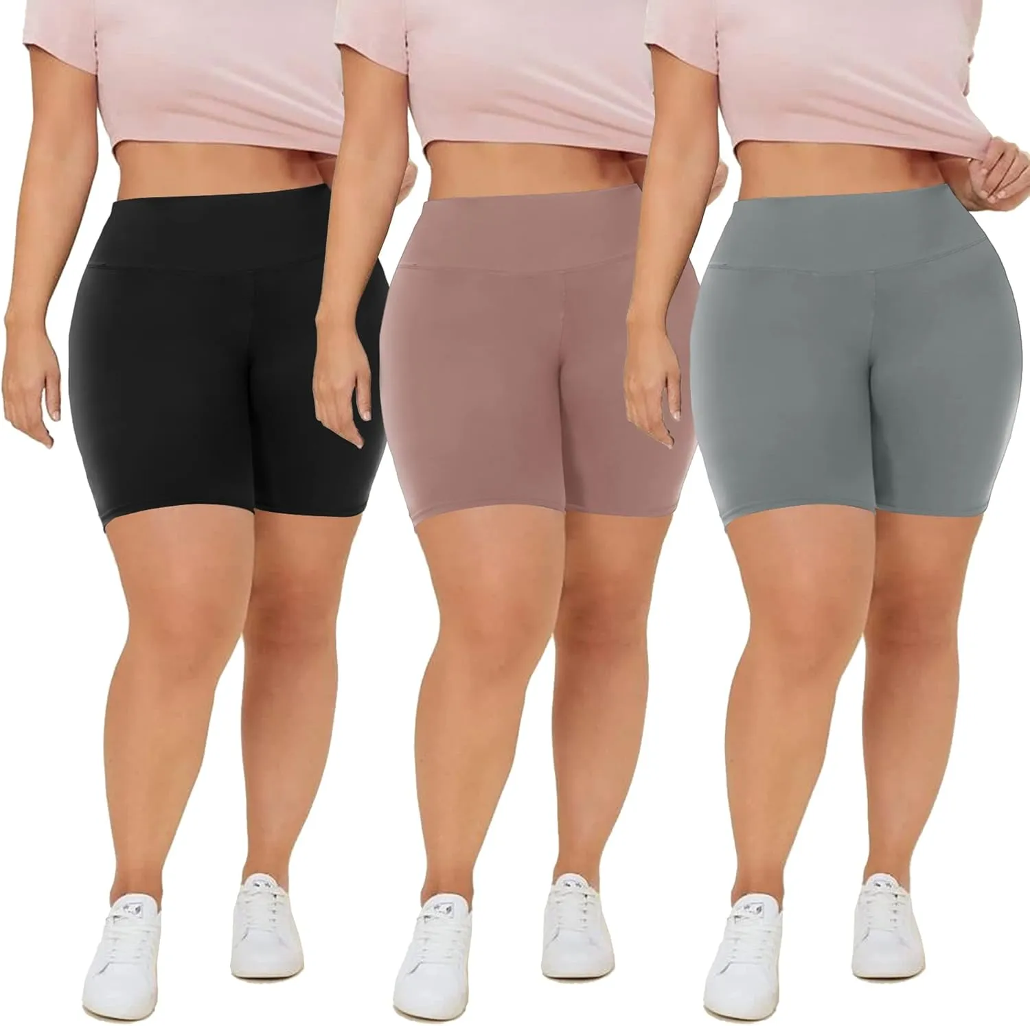 QGGQDD 3 Pack Plus Size Biker Shorts for Women  8" High Waisted Black Shorts for Yoga Workout (2X 3X 4X)