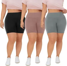 QGGQDD 3 Pack Plus Size Biker Shorts for Women  8" High Waisted Black Shorts for Yoga Workout (2X 3X 4X)