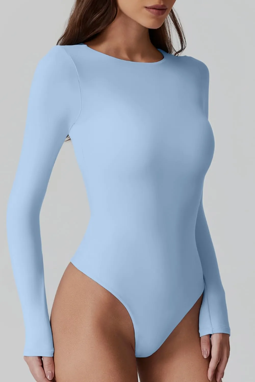 QINSEN Womens Crew Neck Long Sleeve Bodysuit Double Lined Body Suits Basic T-Shirt Tops