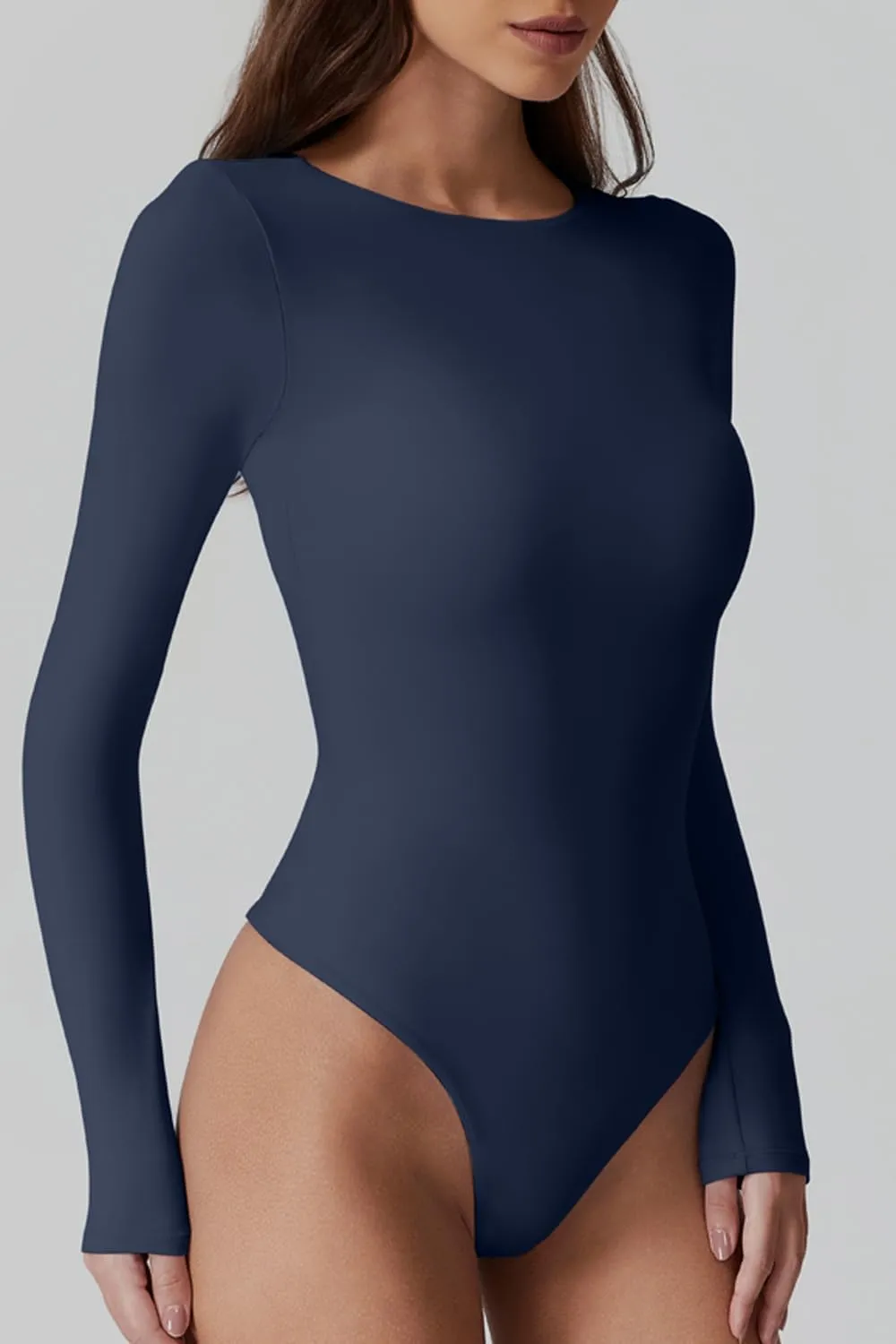 QINSEN Womens Crew Neck Long Sleeve Bodysuit Double Lined Body Suits Basic T-Shirt Tops
