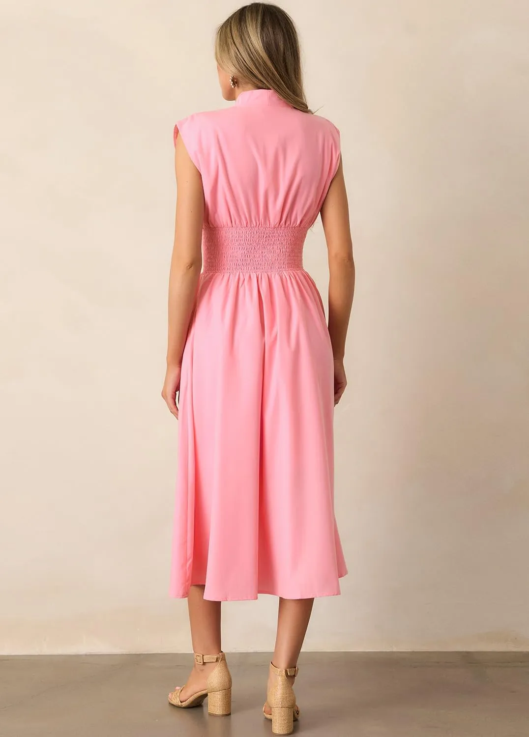 ROYLAMP Womens Summer Casual Dress Vintage Cocktail Wrap & Shape Dress V Neck Zipper Front Flowy Midi Dress with Pockets