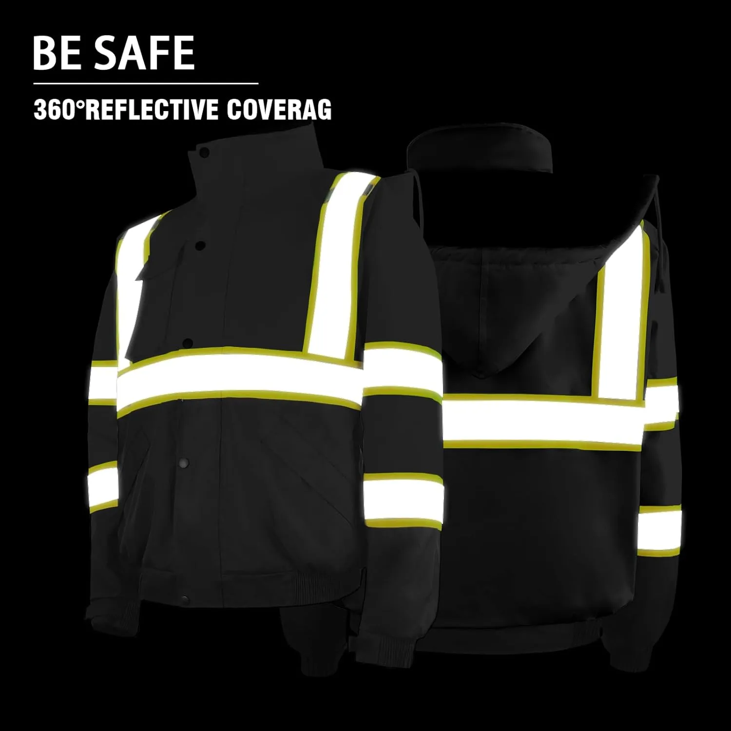 Safety Work Bomber Reflective Jackets for Men, Winter High Visibility Fleece Liner Jacket ANSI Compliant Waterproof