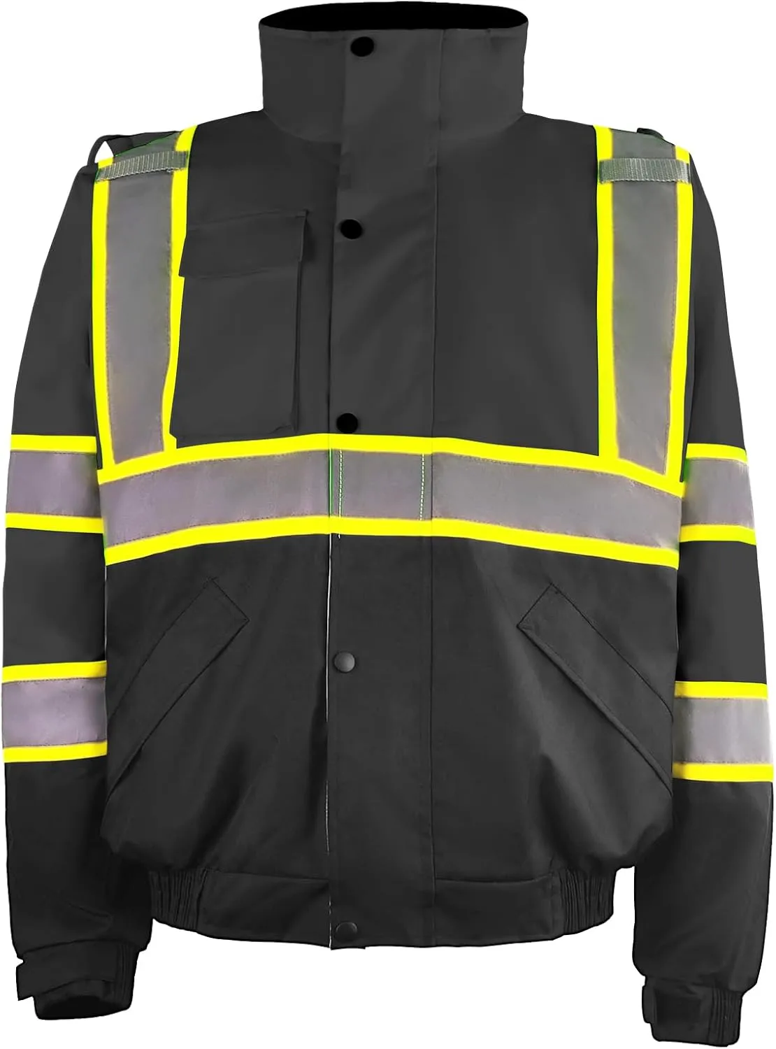 Safety Work Bomber Reflective Jackets for Men, Winter High Visibility Fleece Liner Jacket ANSI Compliant Waterproof