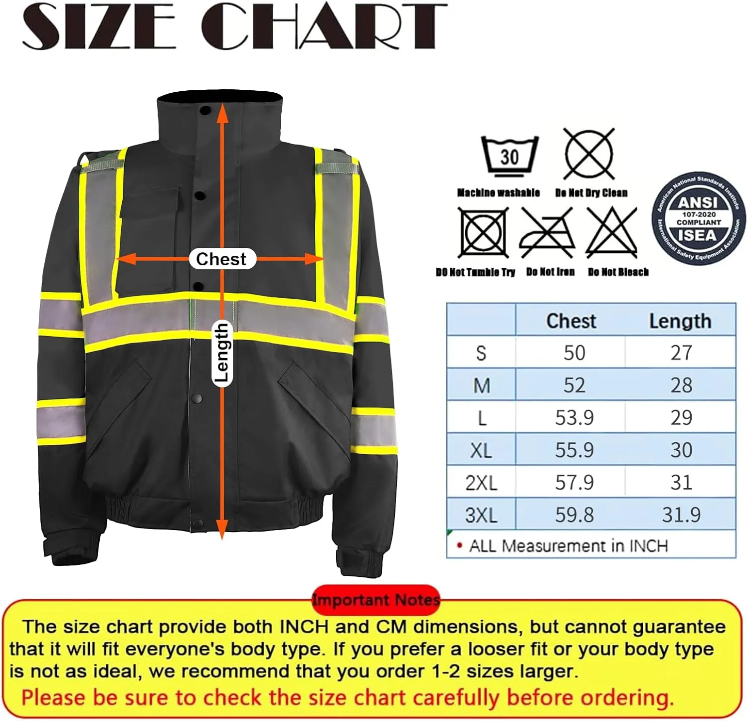 Safety Work Bomber Reflective Jackets for Men, Winter High Visibility Fleece Liner Jacket ANSI Compliant Waterproof