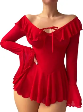 Sexy Rave Ruffle Bell Sleeve Mesh Sheer Babydoll Lingerie Set Dress with Thong 2 Piece
