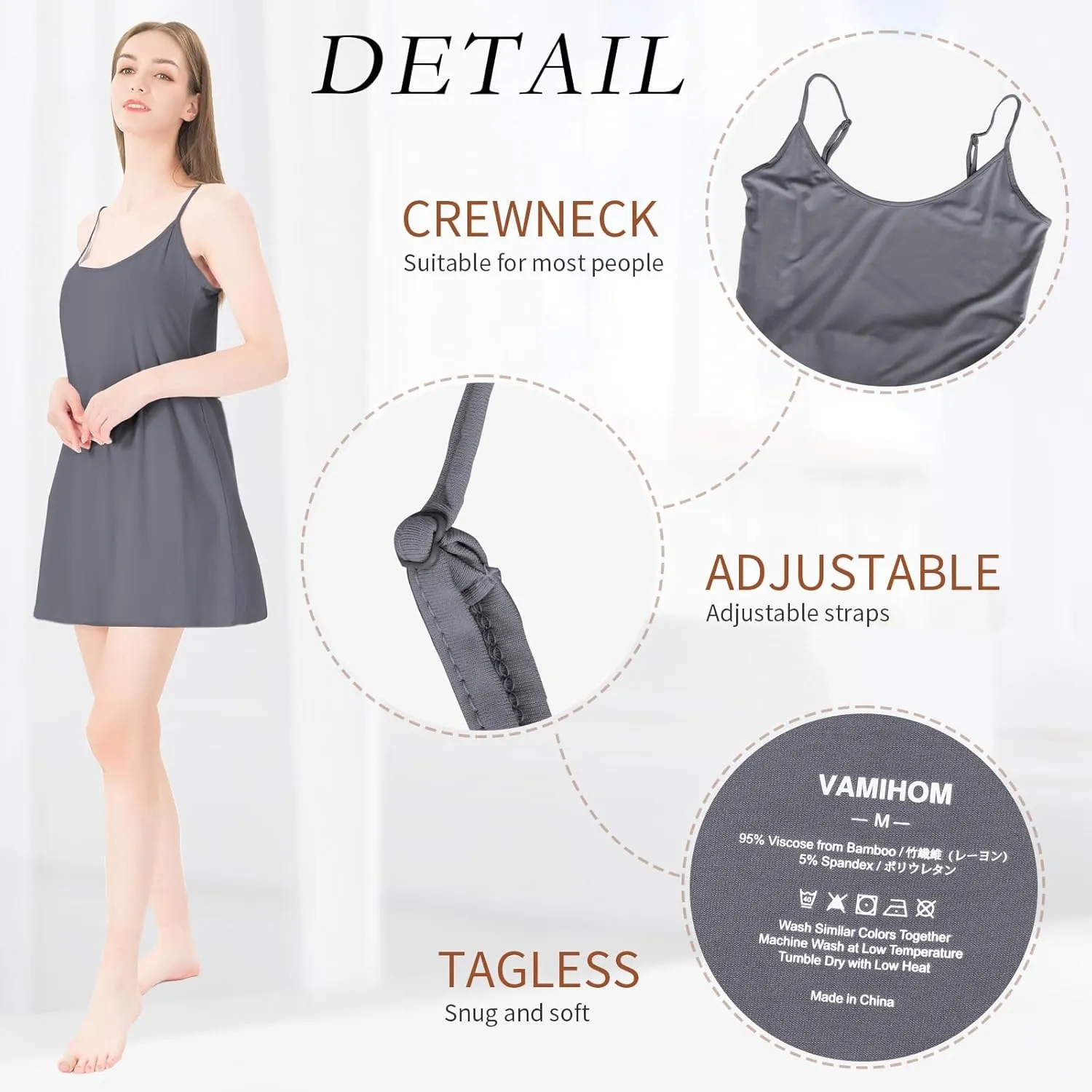 Slip Dress for Women Viscose Spaghetti Strap Lingerie Sexy Nightgowns Plus Size