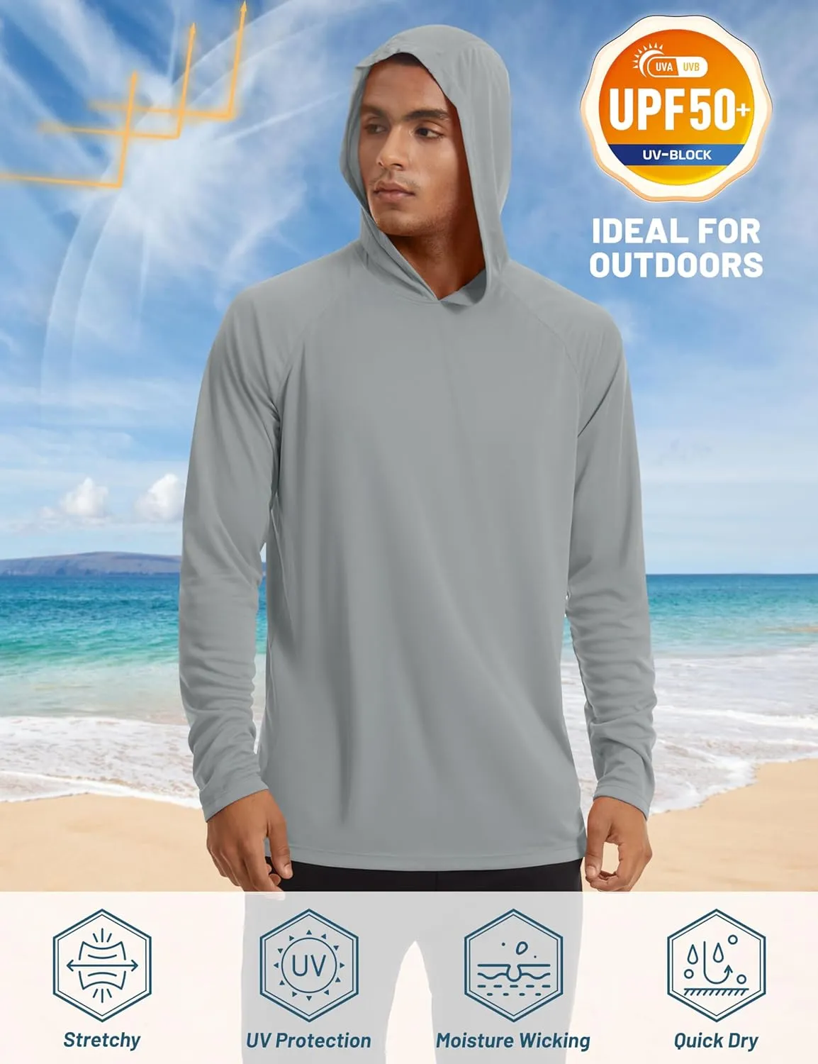 TACVASEN Mens Sun Protection Shirts UPF 50  Rash Guard for Men Long Sleeve Lightweight SPF UV Hoodie Swimming Hiking