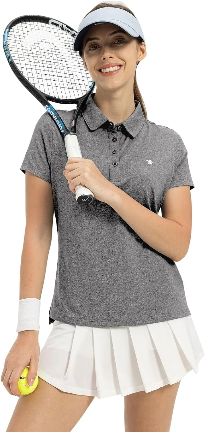 TBMPOY Women's Golf Polo Short Sleeve Shirts Lightweight Moisture Wicking Collared T Shirt Quick Dry 4-Button