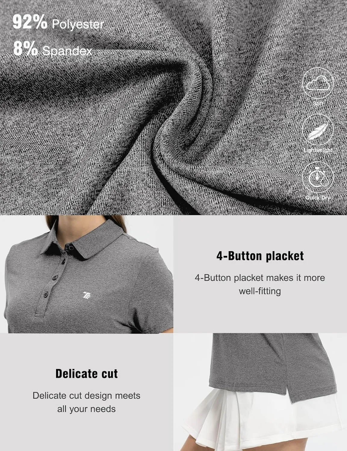 TBMPOY Women's Golf Polo Short Sleeve Shirts Lightweight Moisture Wicking Collared T Shirt Quick Dry 4-Button