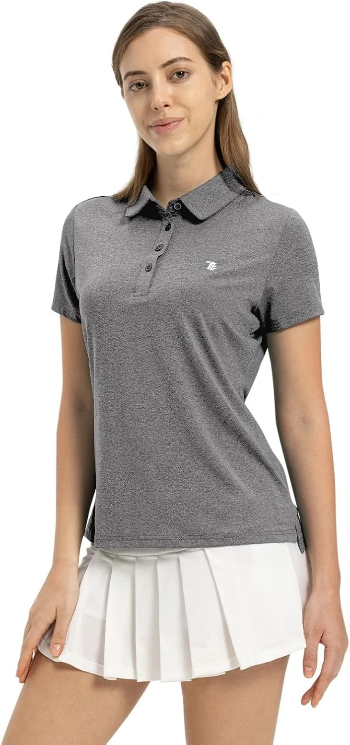 TBMPOY Women's Golf Polo Short Sleeve Shirts Lightweight Moisture Wicking Collared T Shirt Quick Dry 4-Button