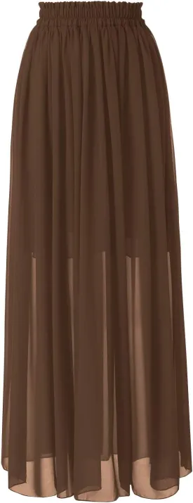Topdress Women's Chiffon Skirts Elastic High Waist Tea Length A-line Ruffle Beach Skirts
