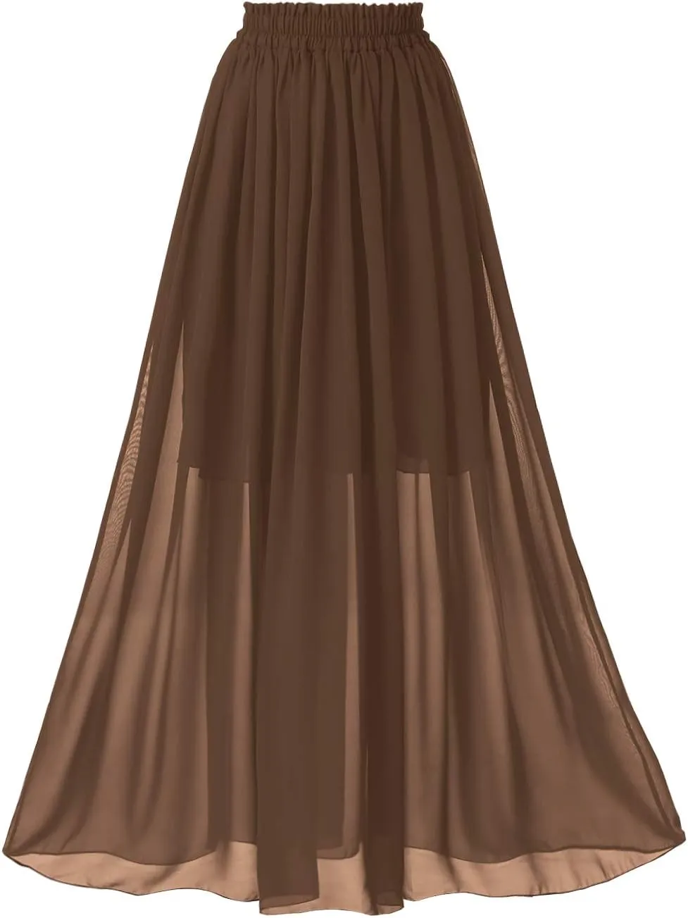 Topdress Women's Chiffon Skirts Elastic High Waist Tea Length A-line Ruffle Beach Skirts