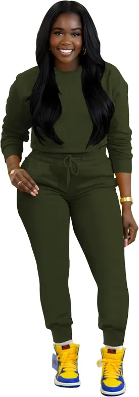 TOPSRANI Womens Two Piece Outfits Bodycon Tracksuit Sweatsuits Hoodie Solid Jogger Biker Workout Lounge Long Sleeve Pant Sets